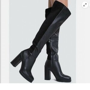 CIRCUS Black Leather Thigh High Boots Block Heel | Size 7.5